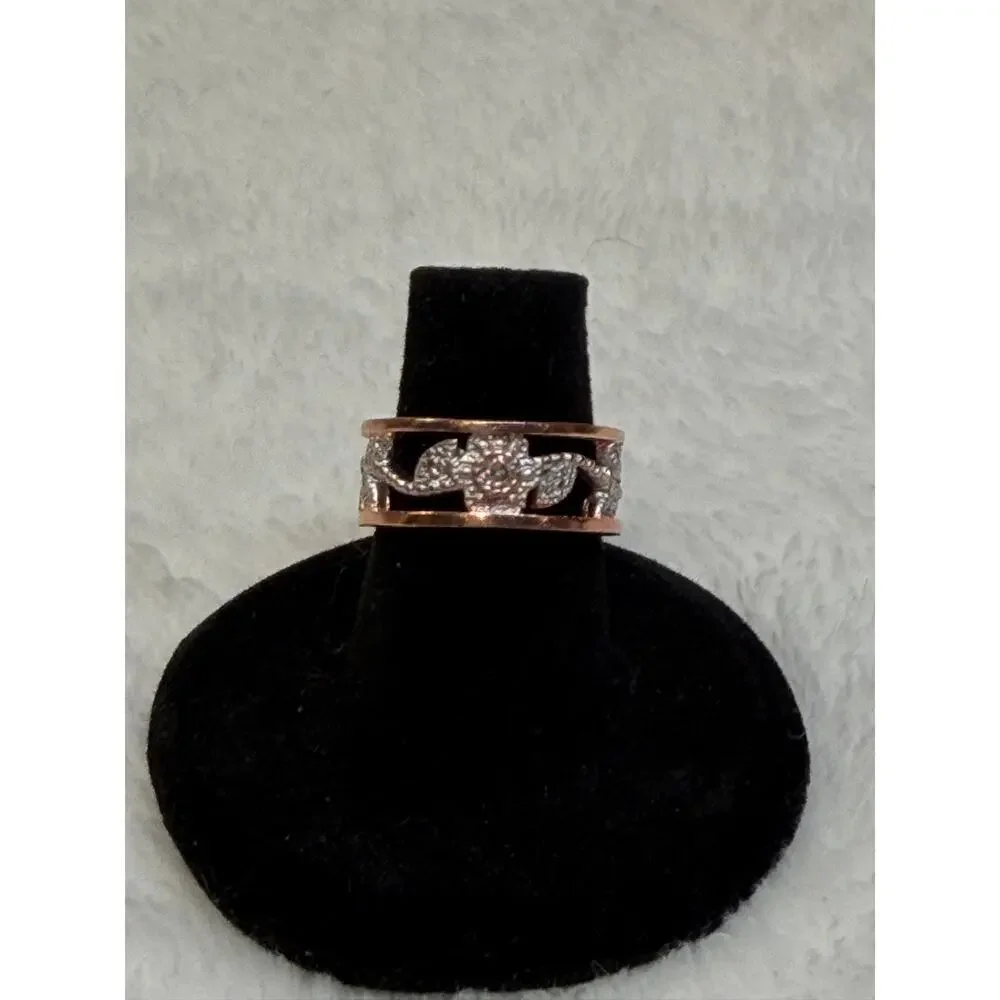 Rose Gold-Tone Leaf Ring with Silver Accents